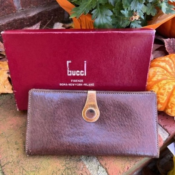 VTG GUCCI Brown Green Leather WALLET - Picture 1 of 12